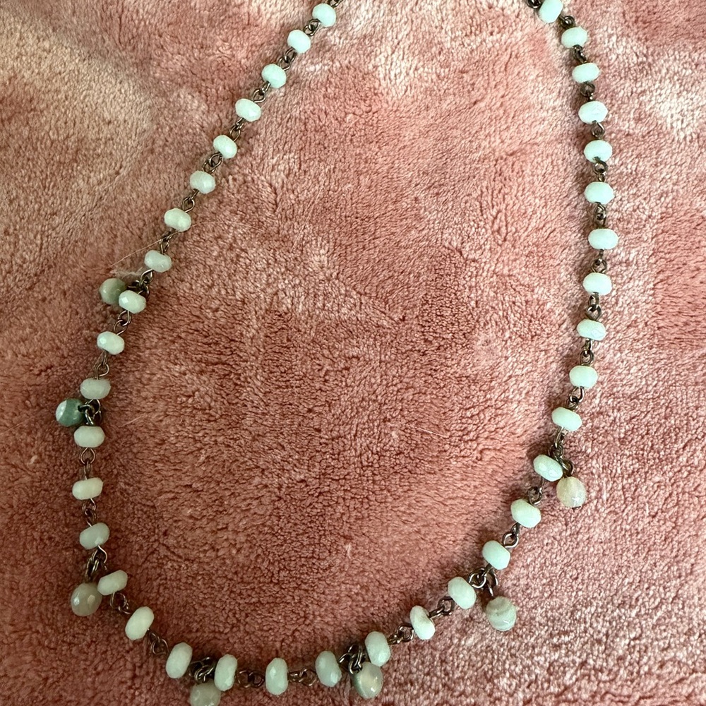 Beaded White Gemstone Station Necklace - Women Jewelry
